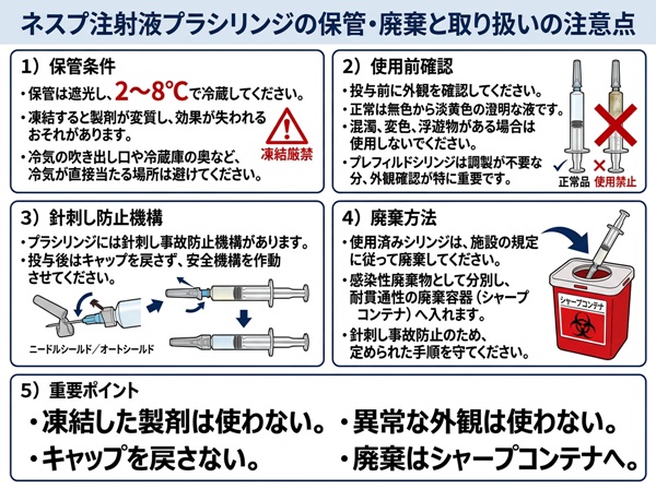 ネスプ注射液プラシリンジの保管・廃棄