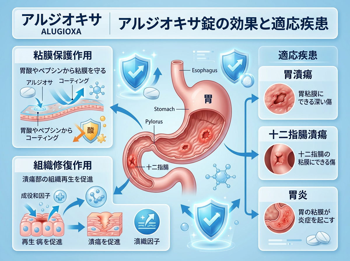 アルジオキサ錠の効果と適応疾患：胃潰瘍・十二指腸潰瘍・胃炎への作用