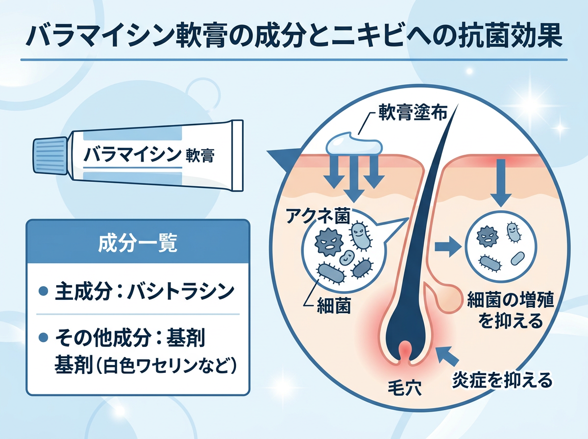 バラマイシン軟膏の成分とニキビへの抗菌効果