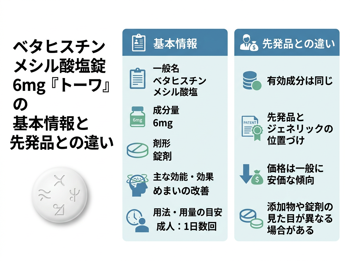 ベタヒスチンメシル酸塩錠6mg「トーワ」の基本情報と先発品との違い