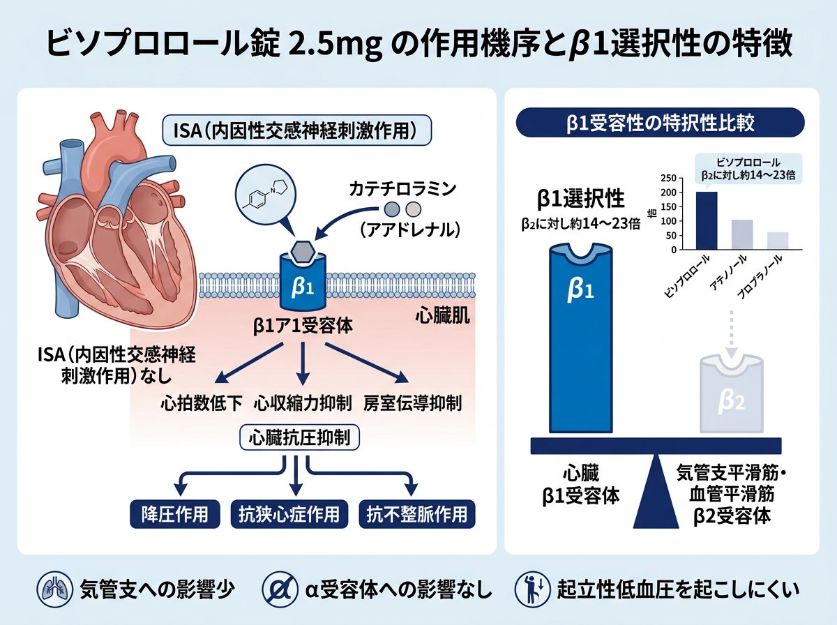 ビソプロロール錠 2.5の作用機序とβ1選択性の特徴
