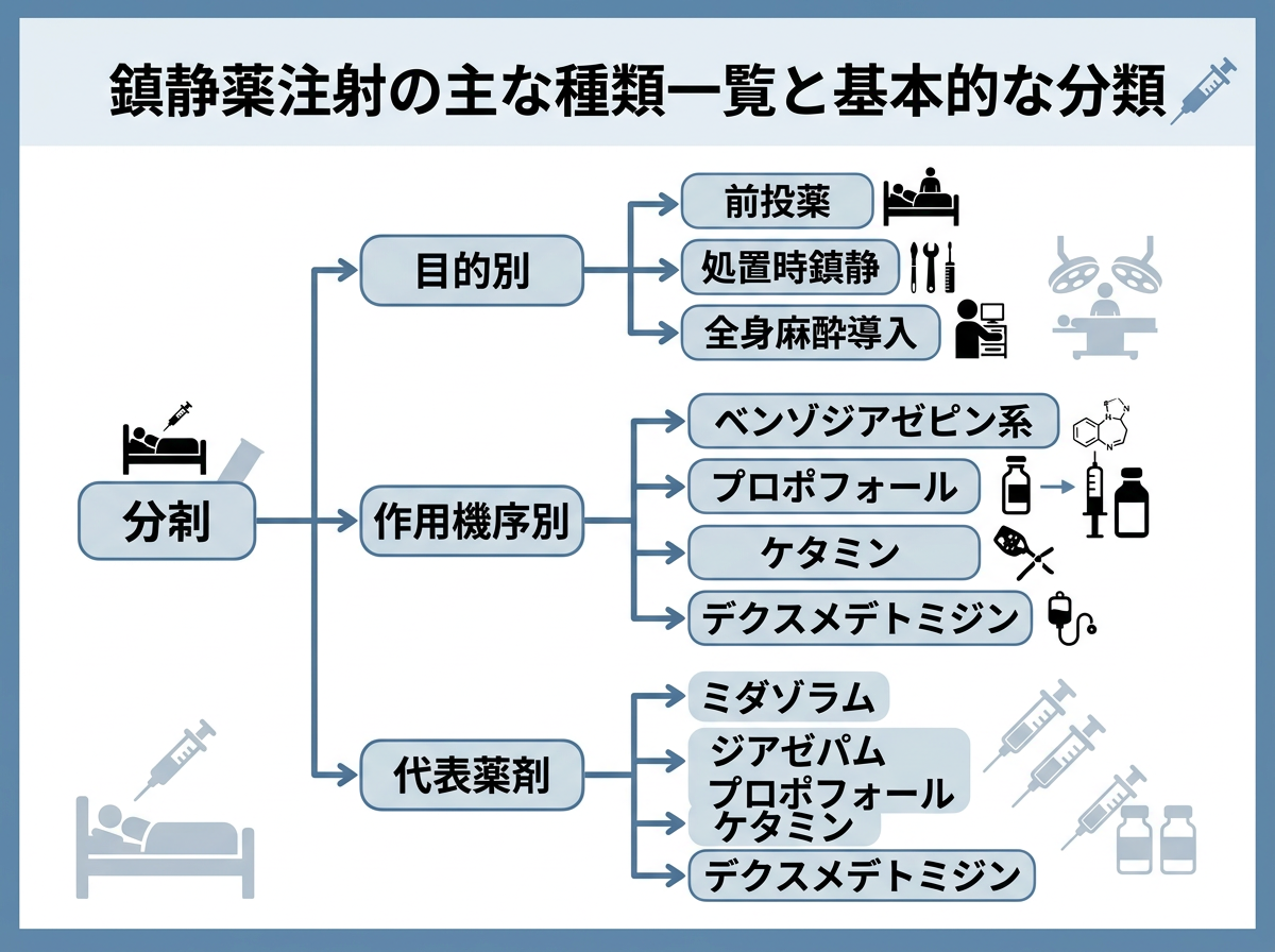 鎮静薬注射の主な種類一覧と基本的な分類