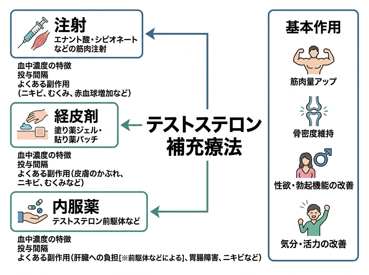 男性ホルモンの薬（テストステロン補充療法）の種類と基本作用