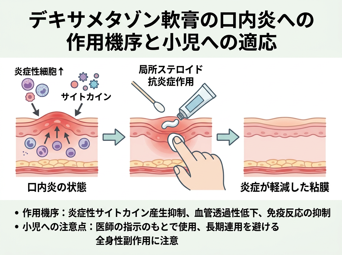 デキサメタゾン軟膏の口内炎への作用機序と子供への適応