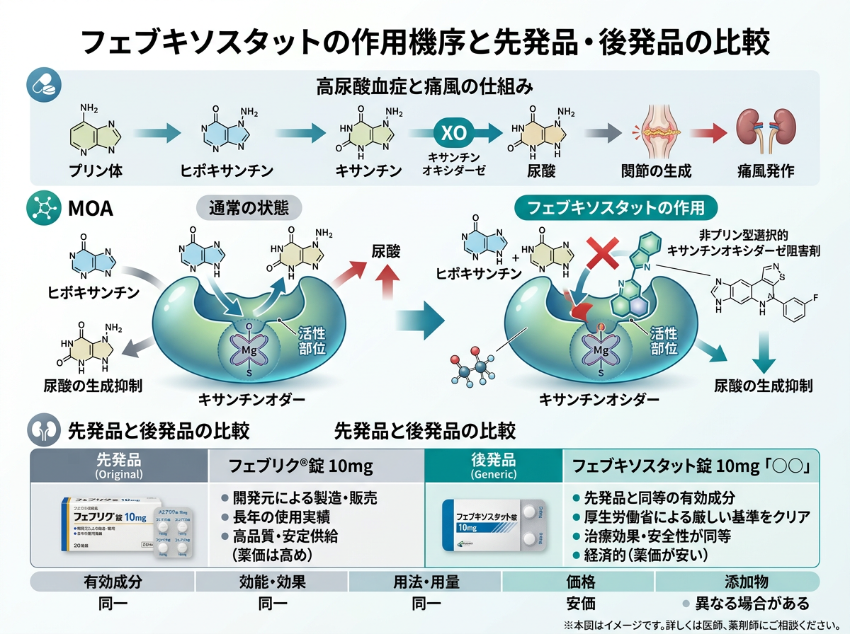 フェブキソスタット錠 10mgの作用機序と先発品との違い