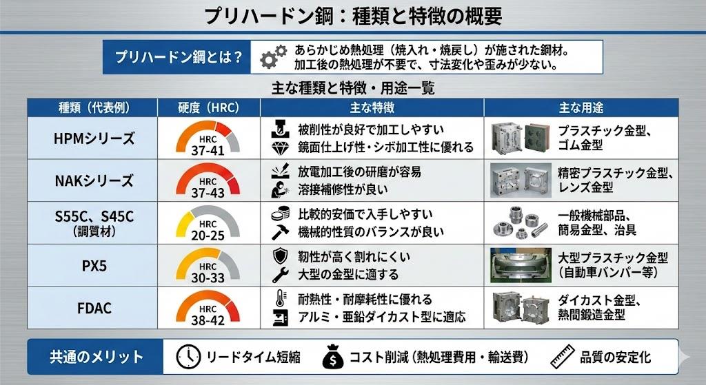 プリハードン鋼 一覧と特徴