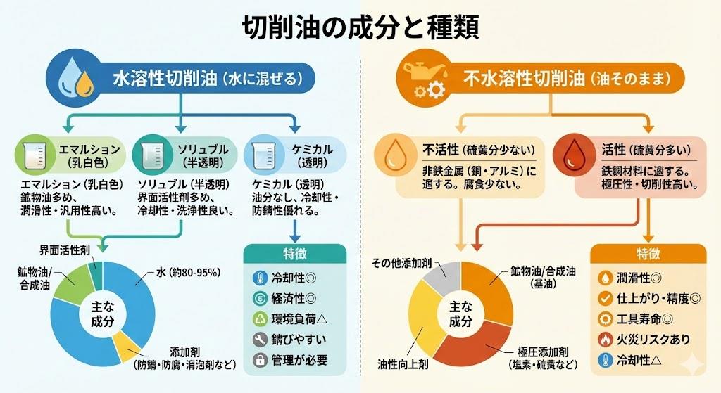 切削油の成分と種類による特性と選び方