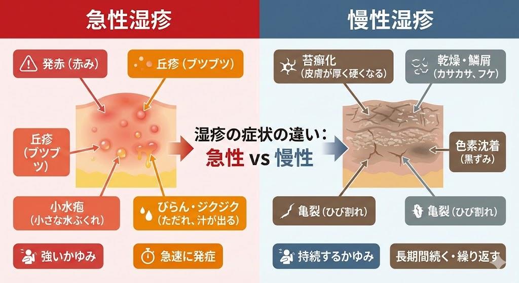 急性湿疹と慢性湿疹の症状の違い