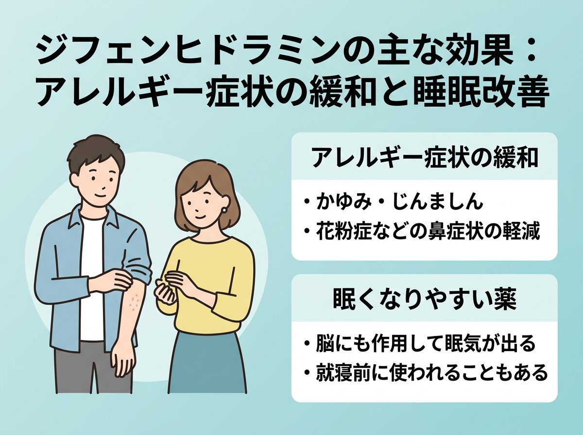 ジフェンヒドラミンの主な効果：アレルギー症状の緩和と睡眠改善