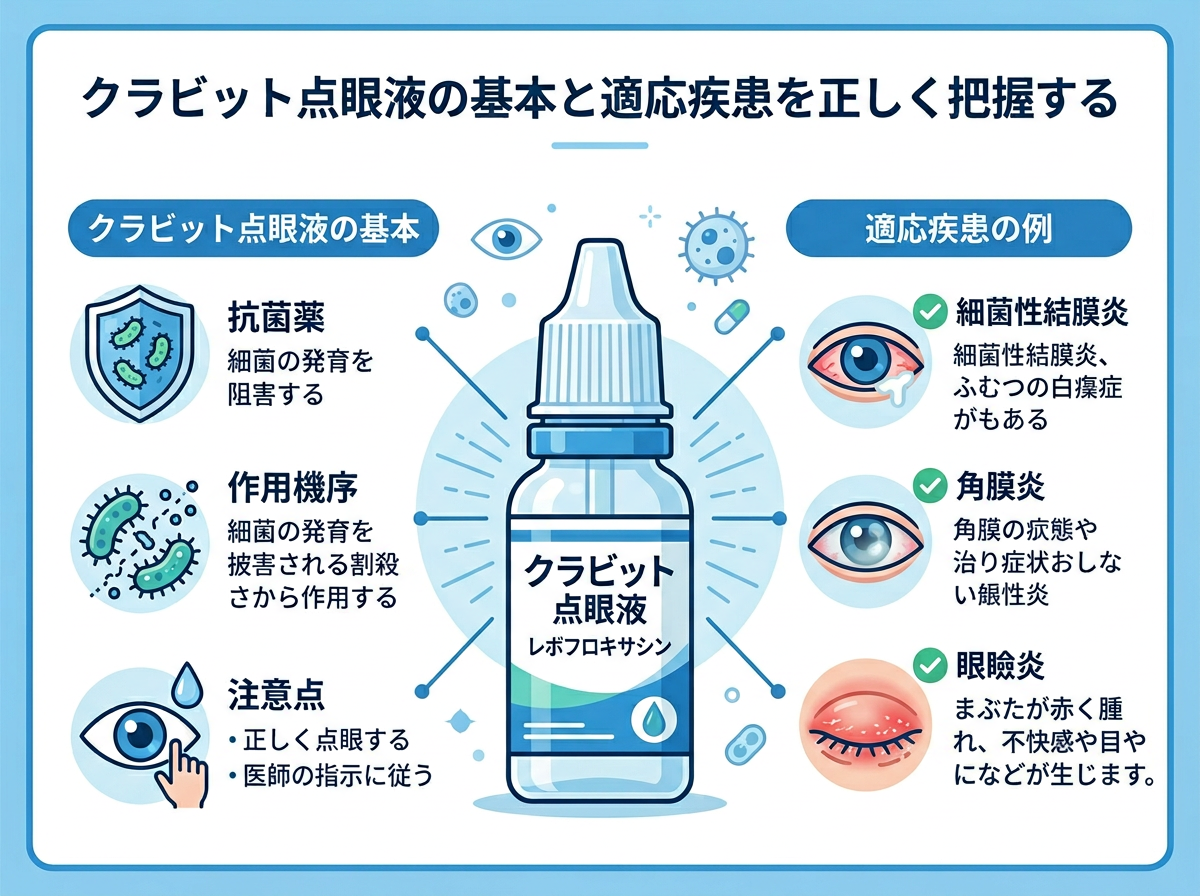 クラビット点眼液の基本と適応疾患を正しく把握する