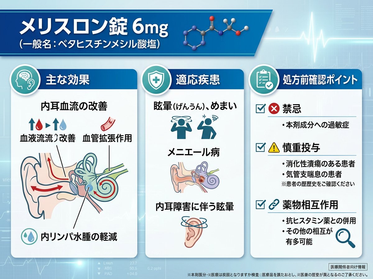 メリスロン錠6mgの効果と適応疾患：処方前に確認すべきポイント