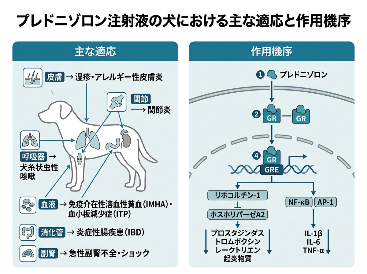 プレドニゾロン注射液が犬に使われる主な適応と作用機序