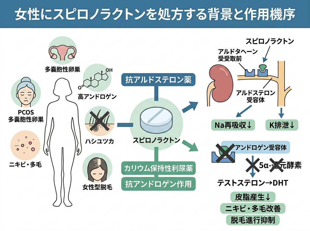 スピロノラクトンが女性に処方される背景と作用機序