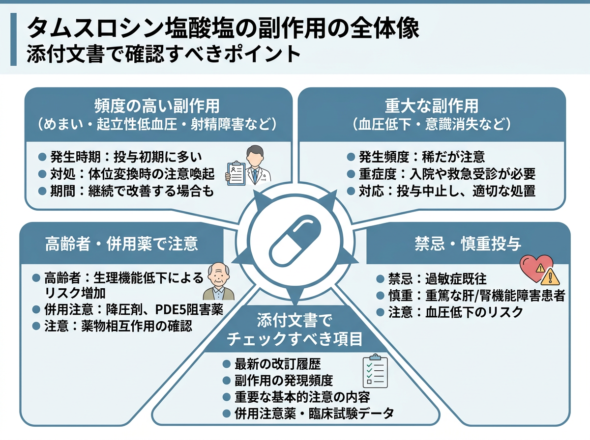 タムスロシン塩酸塩の副作用の全体像：添付文書で確認すべきポイント