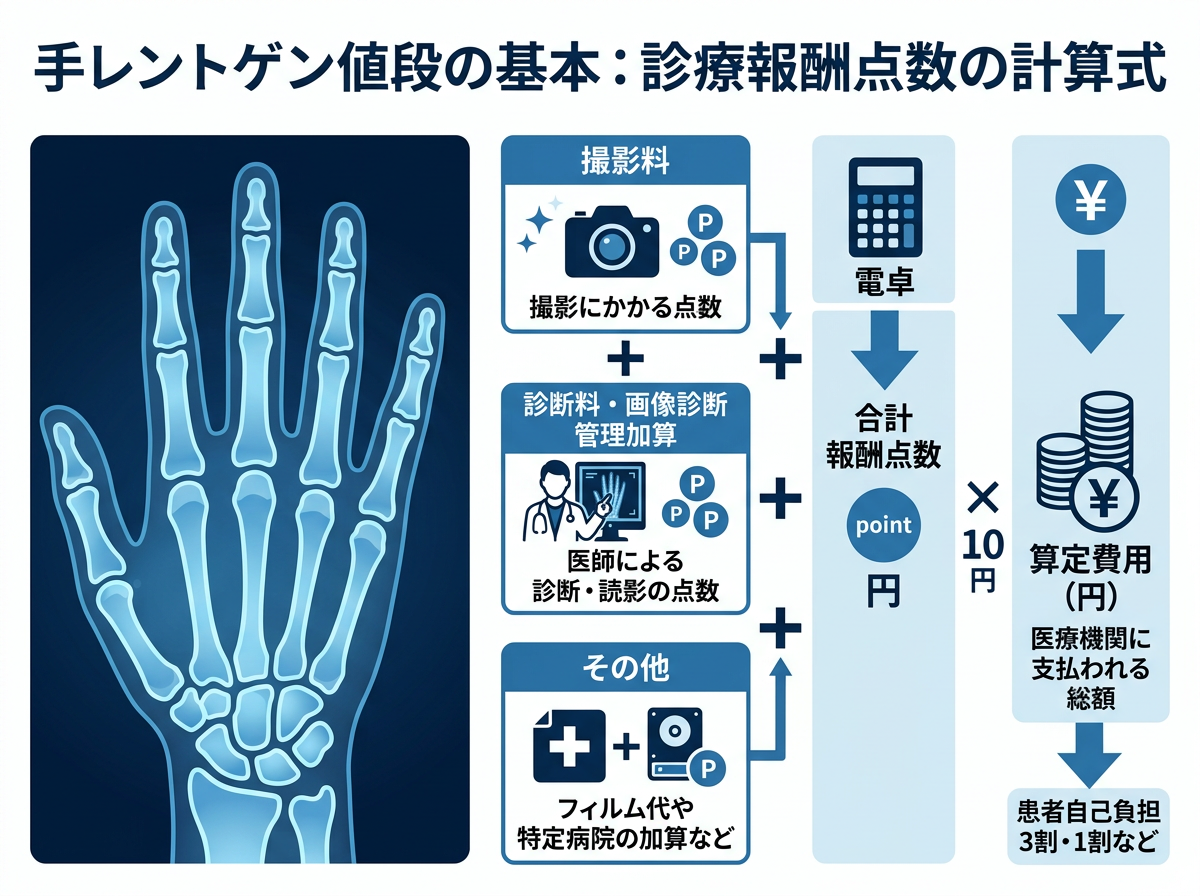 手レントゲン値段の基本:診療報酬点数の計算式